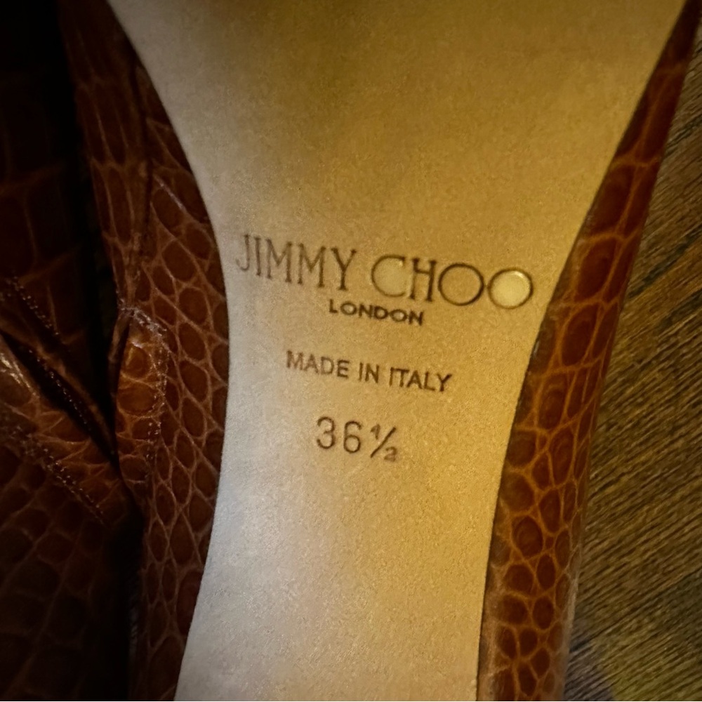 ❌SOLD❌ Jimmy Choo Brown Tan Croc Embossed Heeled Boots size 36.5 - Picture 9 of 15